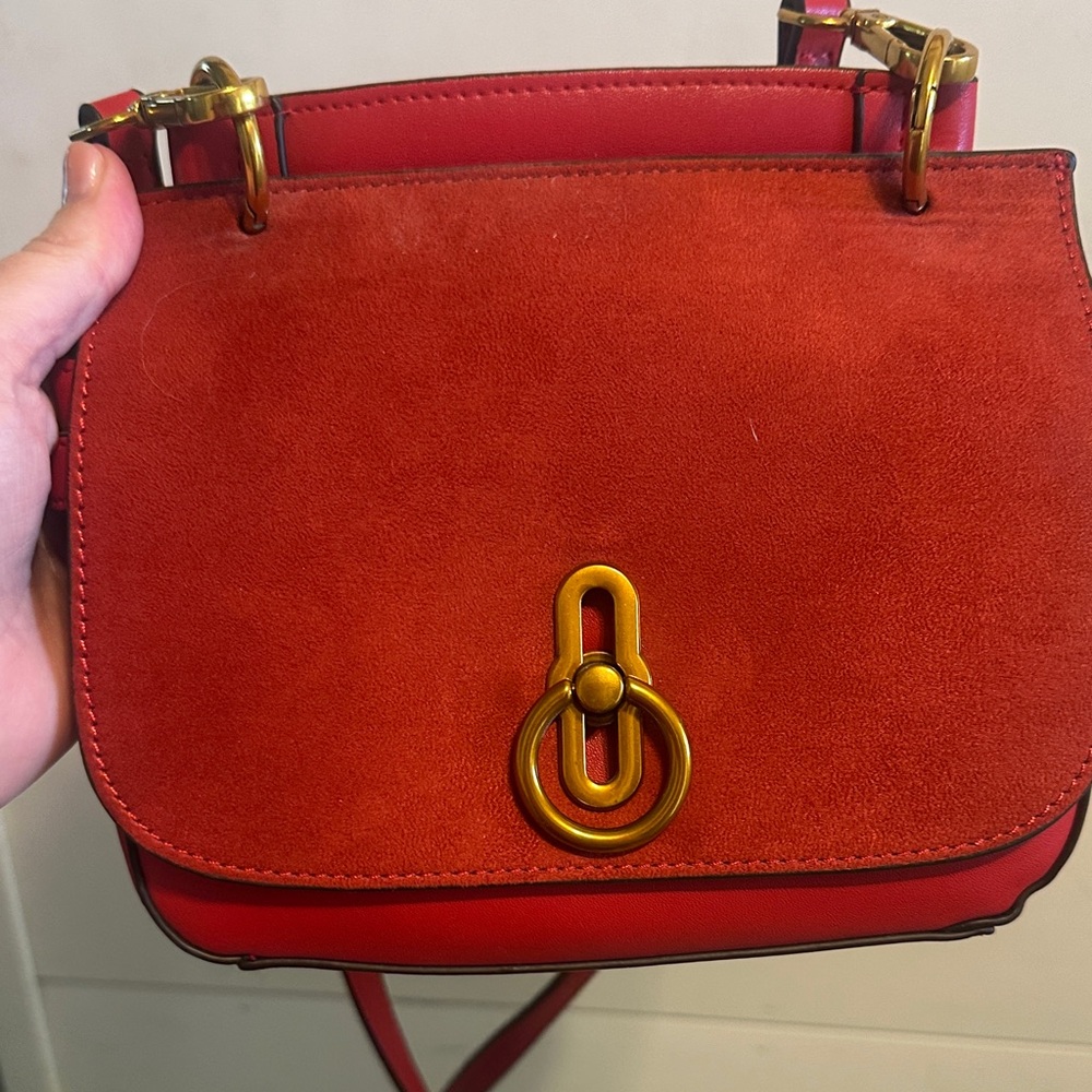 Sondra Roberts Red Leather Crossbody with Gold Hardware